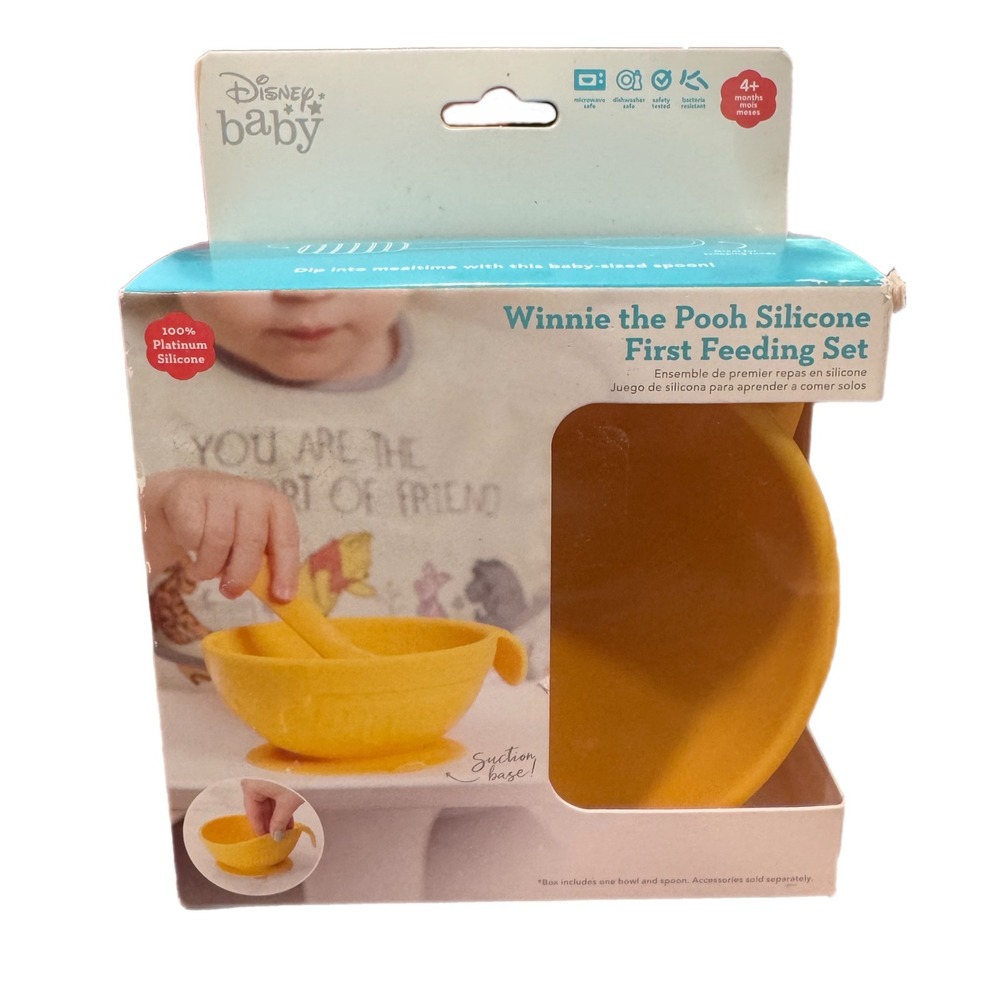 Disney Winnie the Pooh Silicone First Feeding Set Bumkins Suction Bowl Spoon